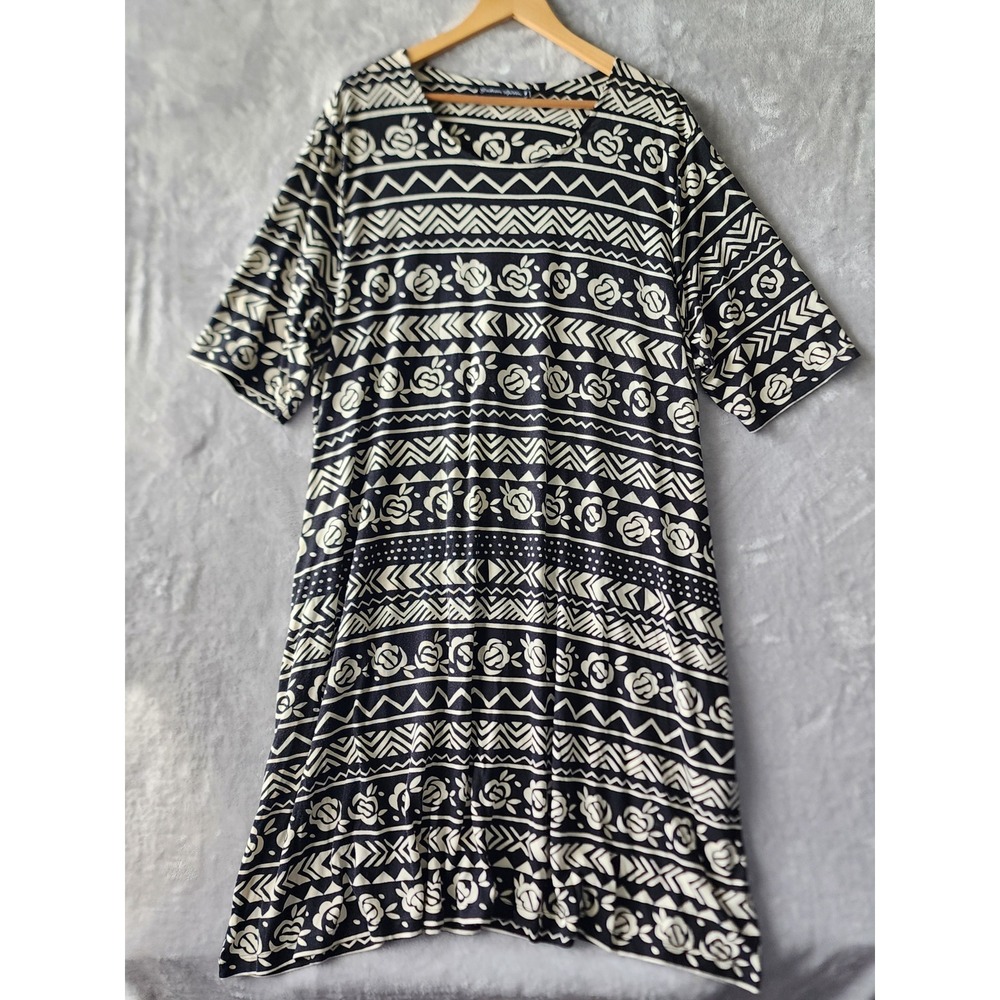 Gudrun Sjoden Dress Womens Size XXL Black Geometric Organic Cotton Blend Stretch